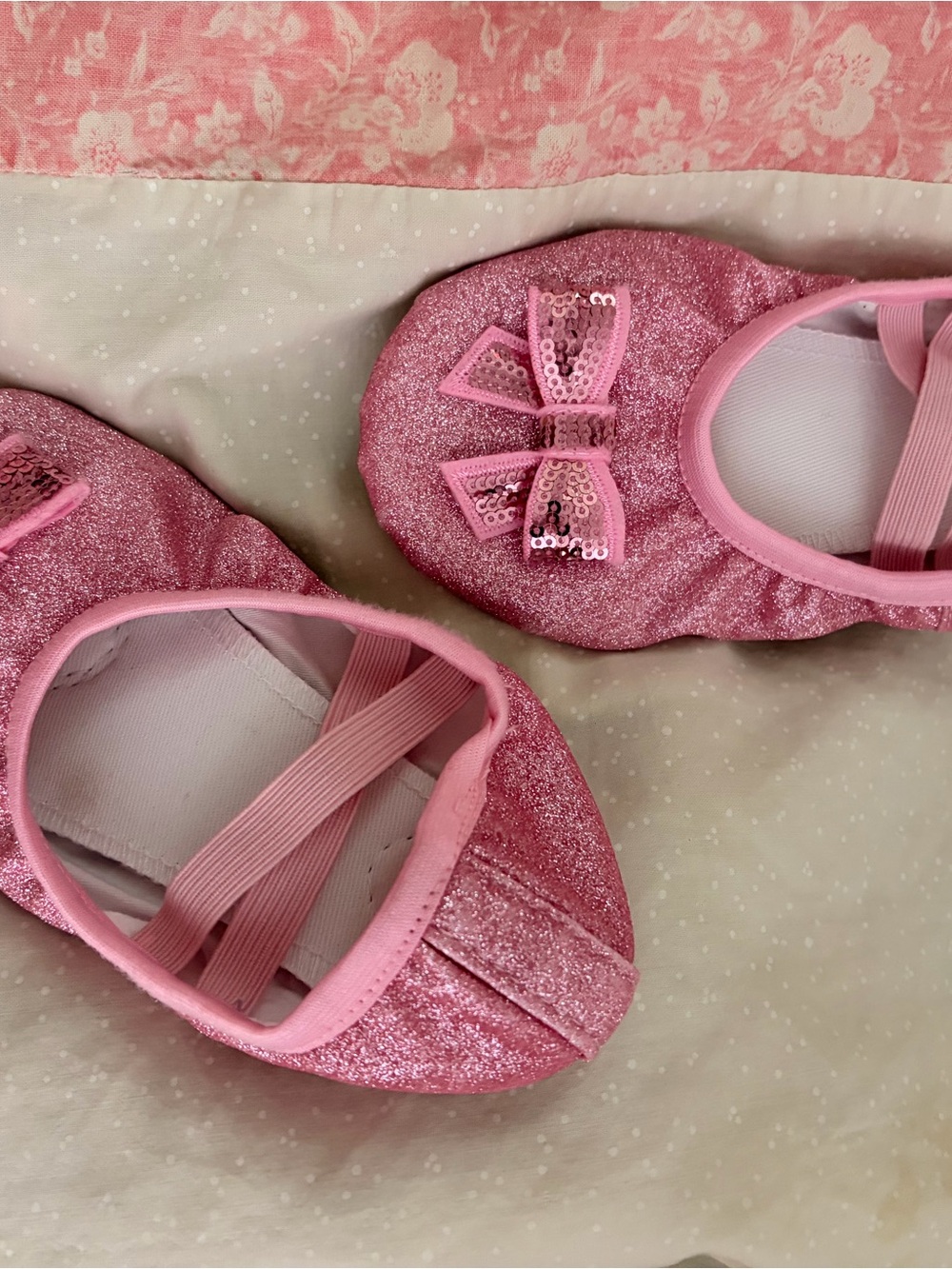 Kids Pink Glitter Ballet Flats with Sequin Bow